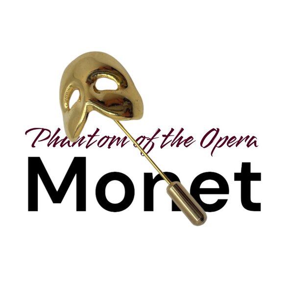 Vintage MONET Phantom of the Opera Mask Pin Gold Plated Signed Designer Jewelry - Picture 3 of 10